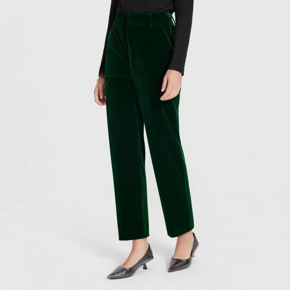 Women's Mid-Rise Velvet Tapered Trousers - A New Day Emerald Green 6